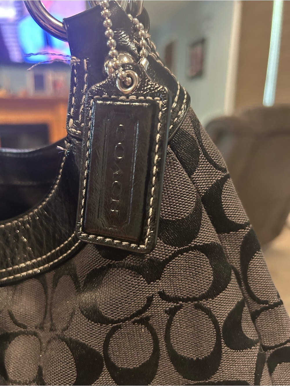 Coach SoHo Signature Buckle Hobo bag Black Jacquard Canvas Leather Trim Y2K - Picture 5 of 16